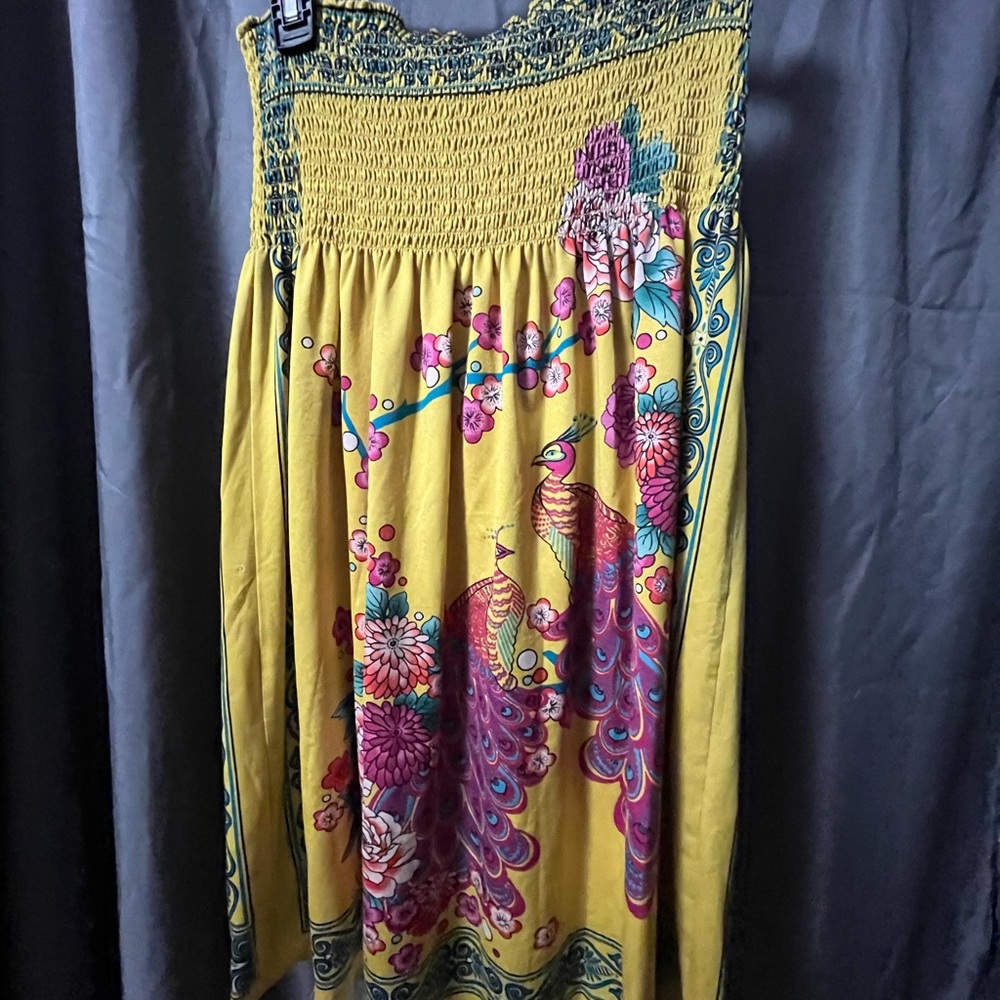 Yellow Peacock Print Dress